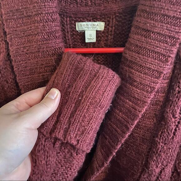 Sonoma Chunky Knit Open Front Sweater Women's Size Small Cardigan Wine Red - Picture 3 of 6